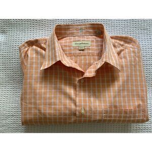 Tommy Bahama Plaid Shirt‎ Peach White Button Up et Men Size 16.5 x 34-35